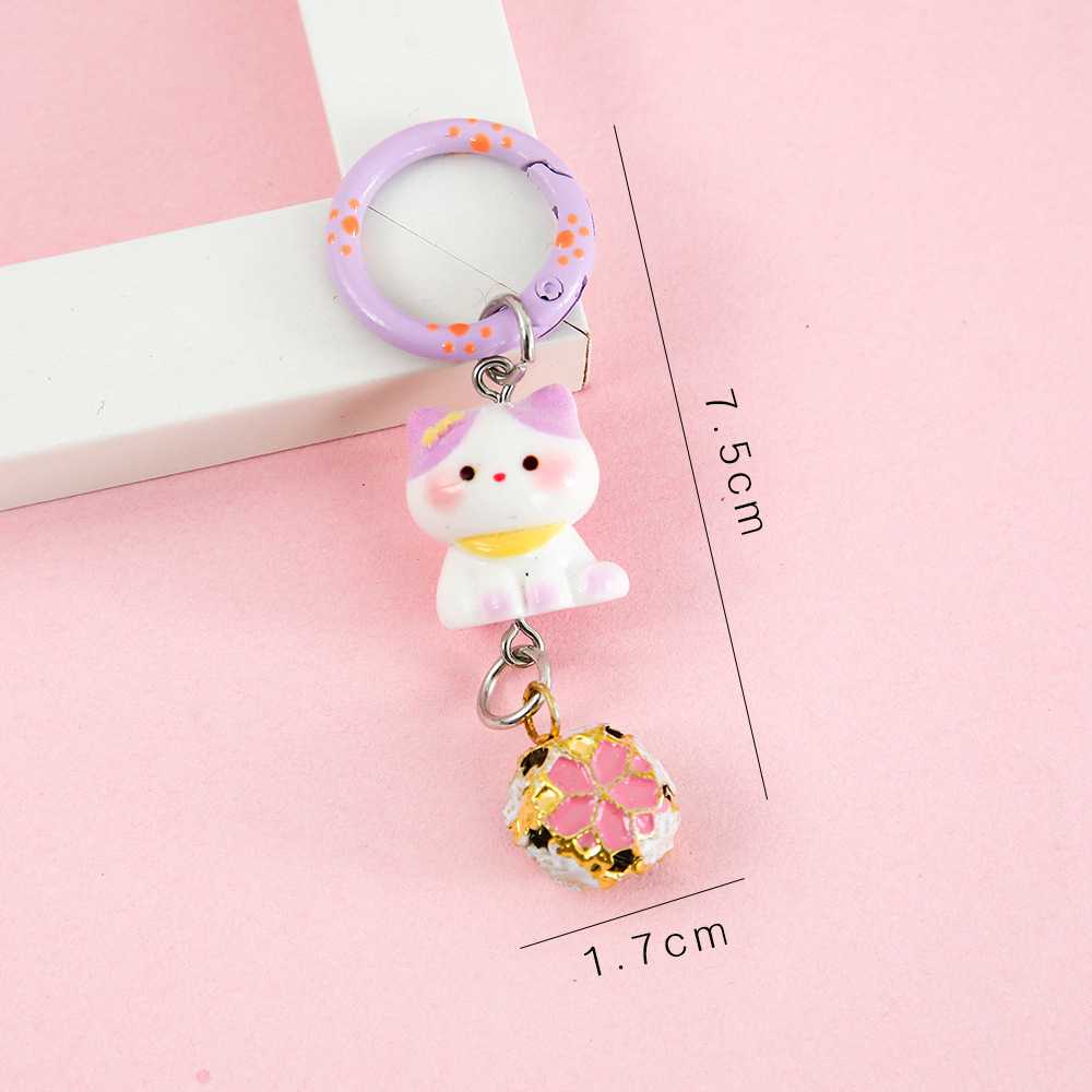 귀여운 고양이 키링/보라색 똑딱이 단추 [흰색 아기 고양이]