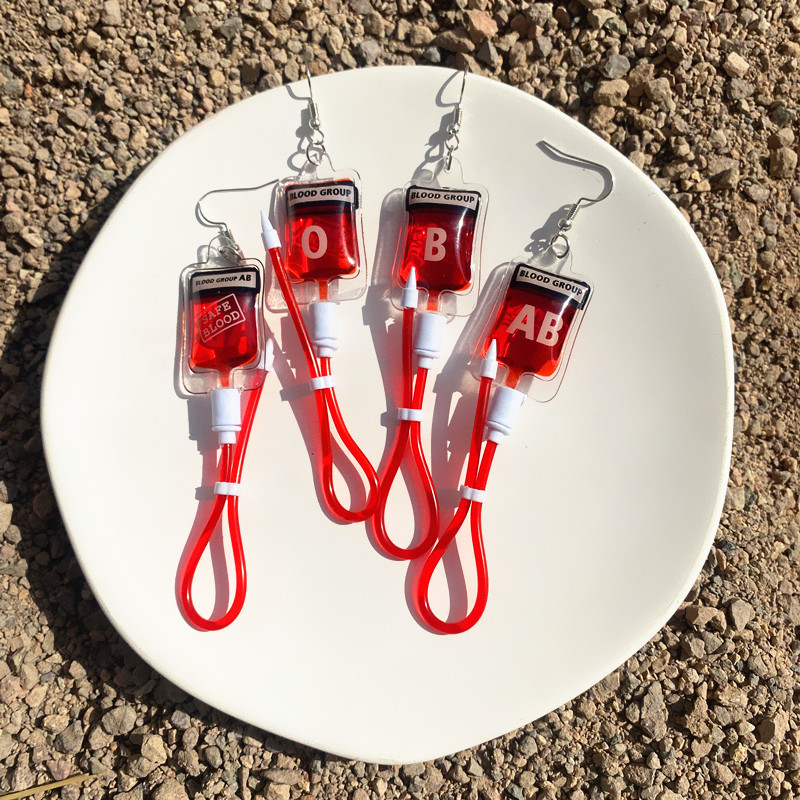 20g Weight Drop Earrings Classification 1 Pair Quantity 1 Pair Novelty Blood Bag Irregular Stamping Plastic Drop Earrings