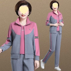 运动服套装女三件套妈妈春装外套春秋中年洋气新款2025中老年休闲