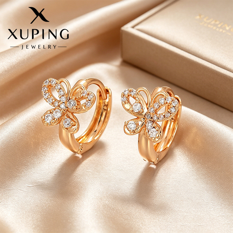 Xuping retro mariposa hueco orejas de aleación de cobre chapado 18k simple nicho pendientes rusos orejas para mujeres