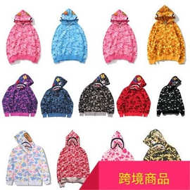 潮牌APE连帽卫衣重磅正确高版本冬SHARK APE迷彩满印拉链外套套装