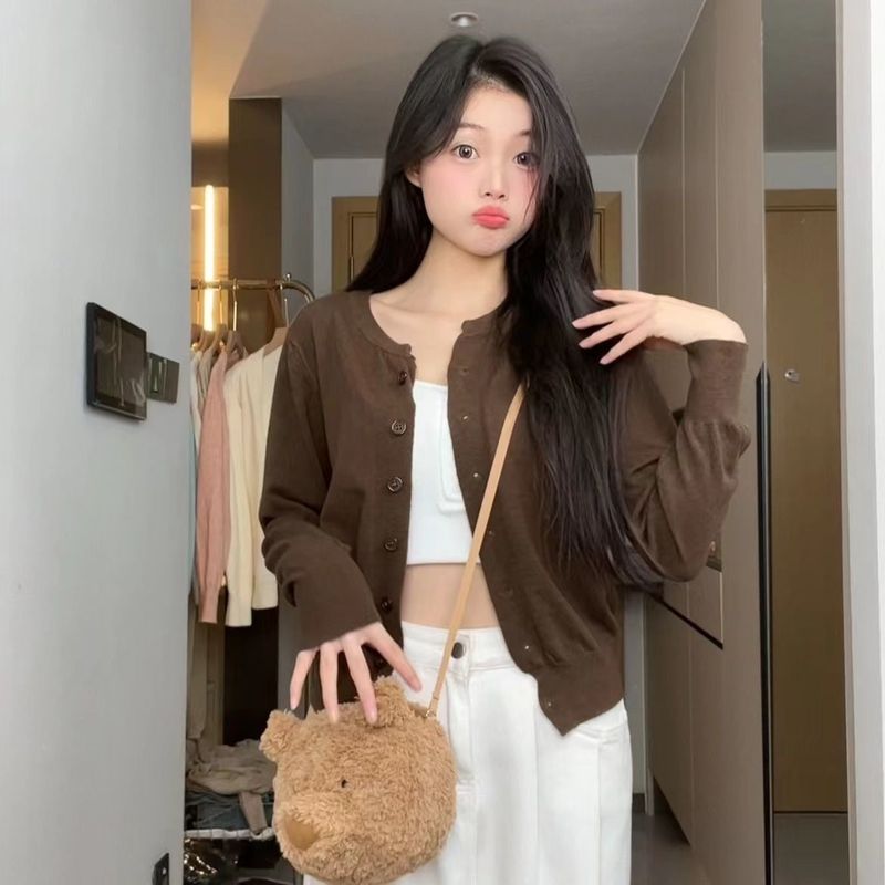春季2025年新款宽松显瘦薄款长袖针织开衫韩版休闲毛衣外套女上衣|undefined