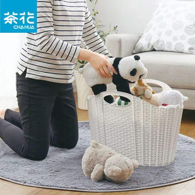 Camellia Large Dirty Clothes Basket Folding Wall Hanging Bathroom Laundry Basket Hollow Imitation Rattan Storage Frame Portable Dirty Clothes Basket