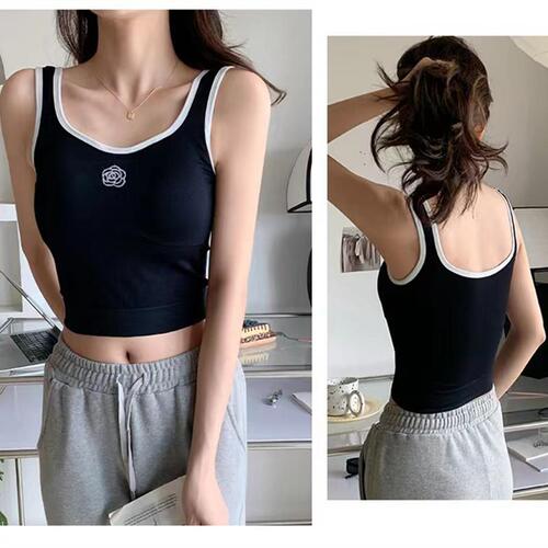 Internet celebrity camellia cotton niche inner wear camisole for women, trendy style with breast pads for outer wear, U-shaped beautiful back and breast-wrapped underwear