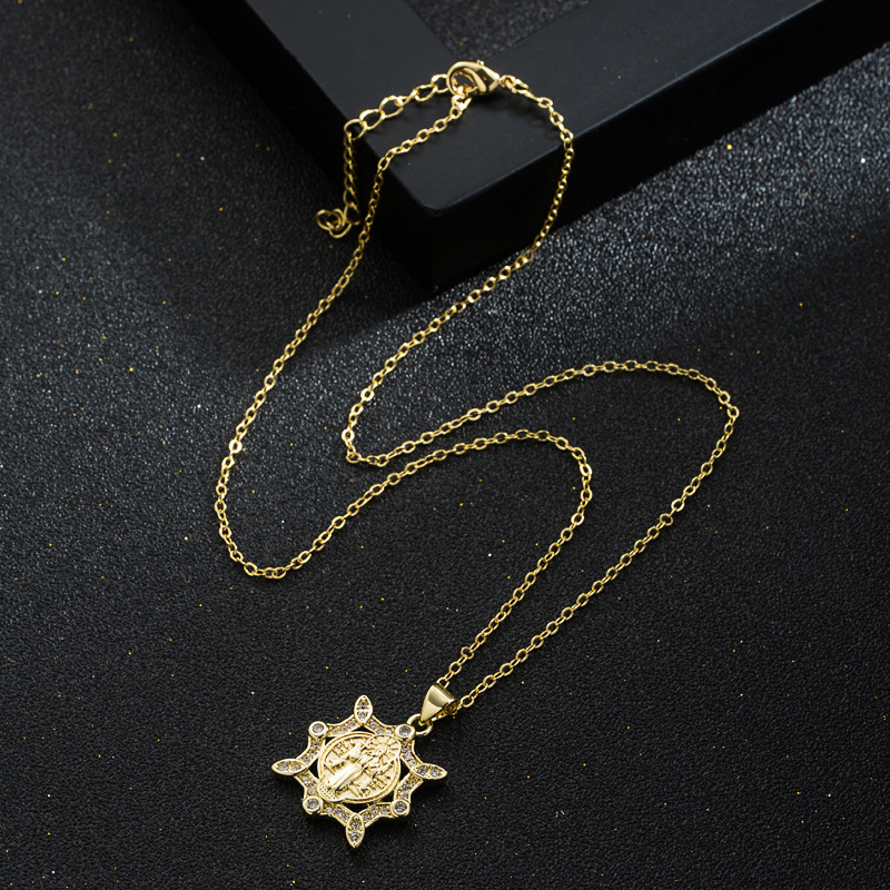Fashion Copper Plated Real Gold Micro Inlaid Zircon Virgin Mary Faith Pendant Necklace Accessories