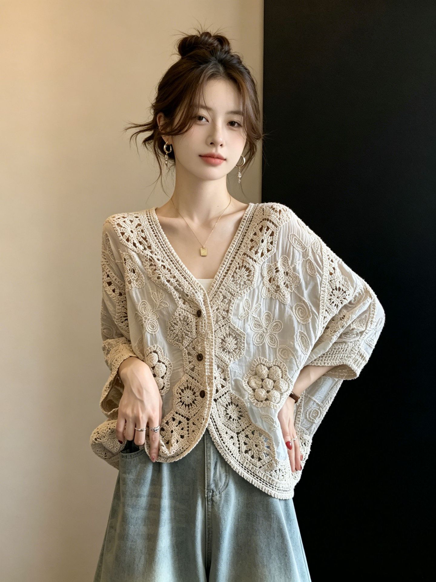 Áo chống nắng hở cổ tay bảy phần nữ phong cách trẻ trung — Màu ảnh