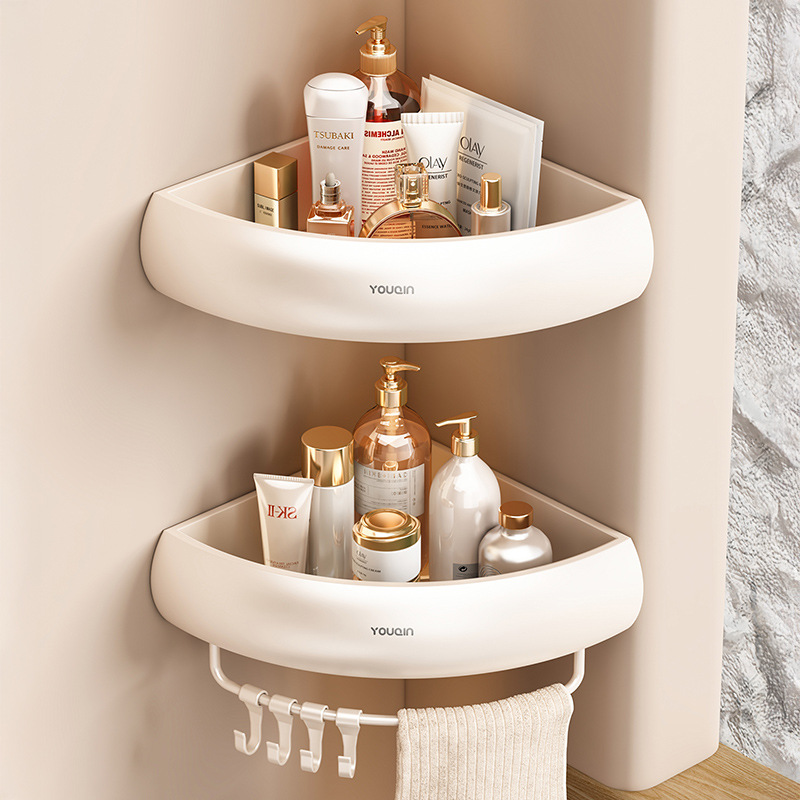 Cream Style Bathroom Storage Rack Arc Triangle Basket Shelf Wall Hanging Punch-Free Bathroom Bathroom Corner Storage Rack