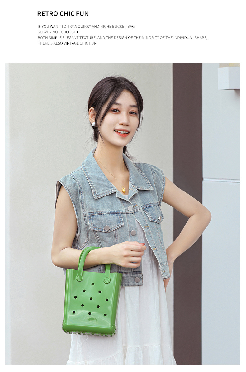 Hollow Fashion Element Women's Medium PVC Solid Color Streetwear Hollow Square Open Handbag