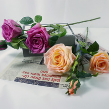 3头保湿玫瑰花手感保湿工艺仿真花家居装饰仿真花束摆件源头批发