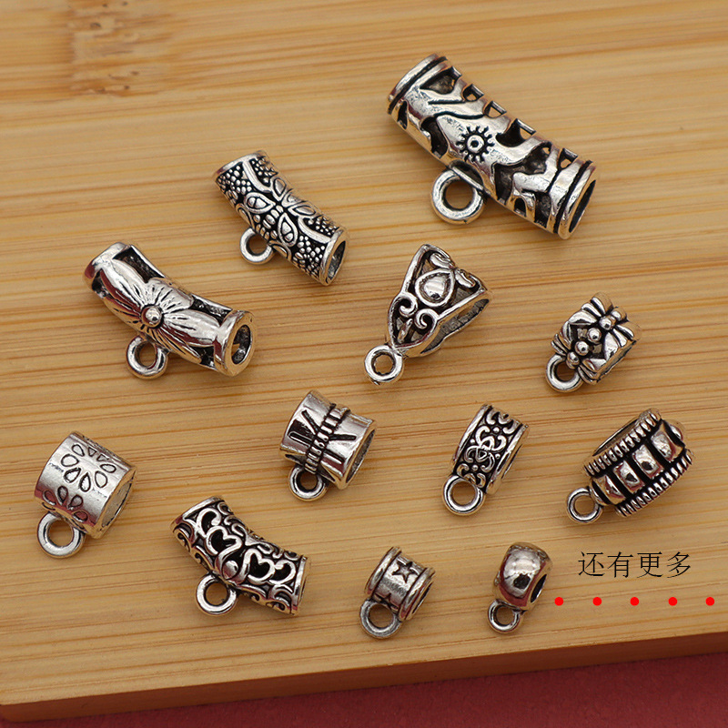 Vintage Xizang Silver Three-Way Hanging Head Elbow Connector Alloy Pendant Buckle Pipe Sleeve DIY Jewelry Braiding Accessories
