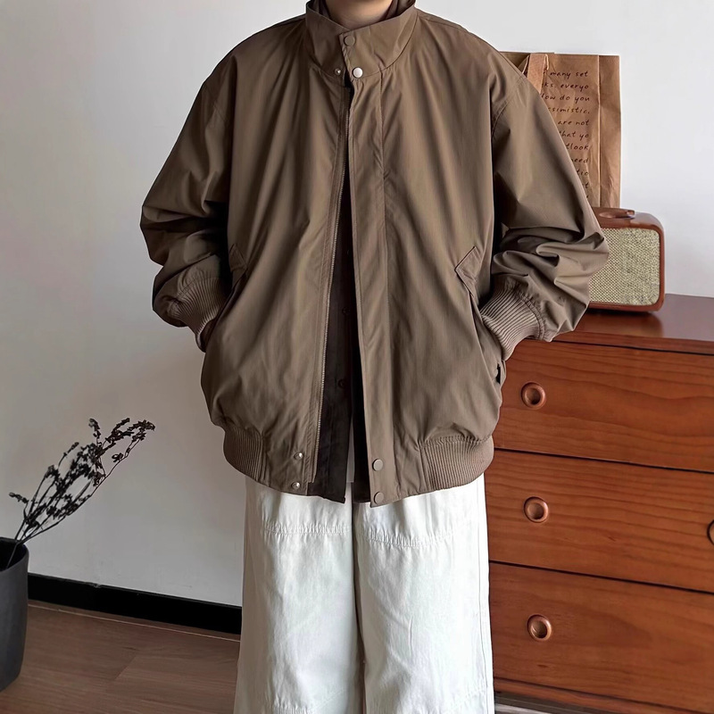 美拉德简约飞行夹克男春秋季美式立领宽松棒球服cleanfit情侣外套|undefined