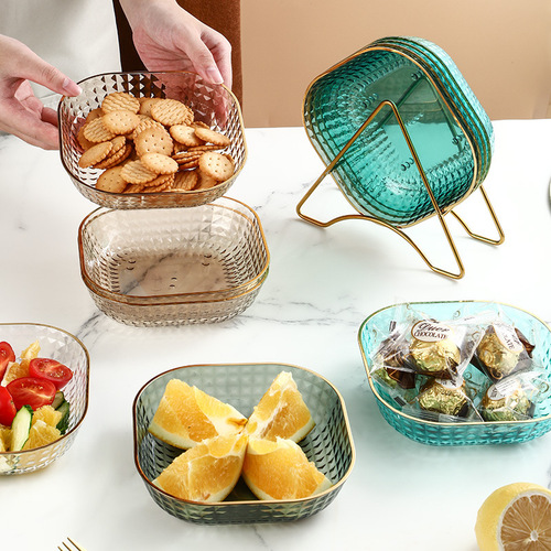 Golden Edge Boneless Plate Household Snack Snack Plate Nordic INS Light Luxury Plastic PS Fruit Plate Boneless Dish