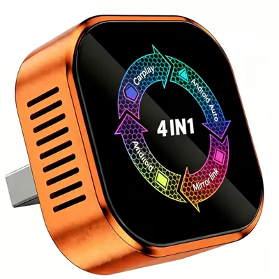 The new upgraded version of the wireless CarPlay adapter supports stable screen mirroring with iPhone and Android phones (Simsiz CarPlay və Android Auto) - orange-aluminum-alloy-vertical-hole-overseas-version-four-in-one