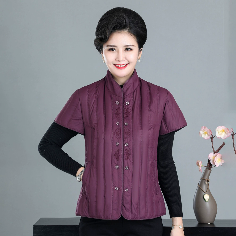 Женский жилет среднего и пожилого возраста с воротником-стойкой и короткими рукавами, Женская внутренняя одежда, свободный белый жилет на утином пуху, рукав на плече, наряд для матери больших размеров