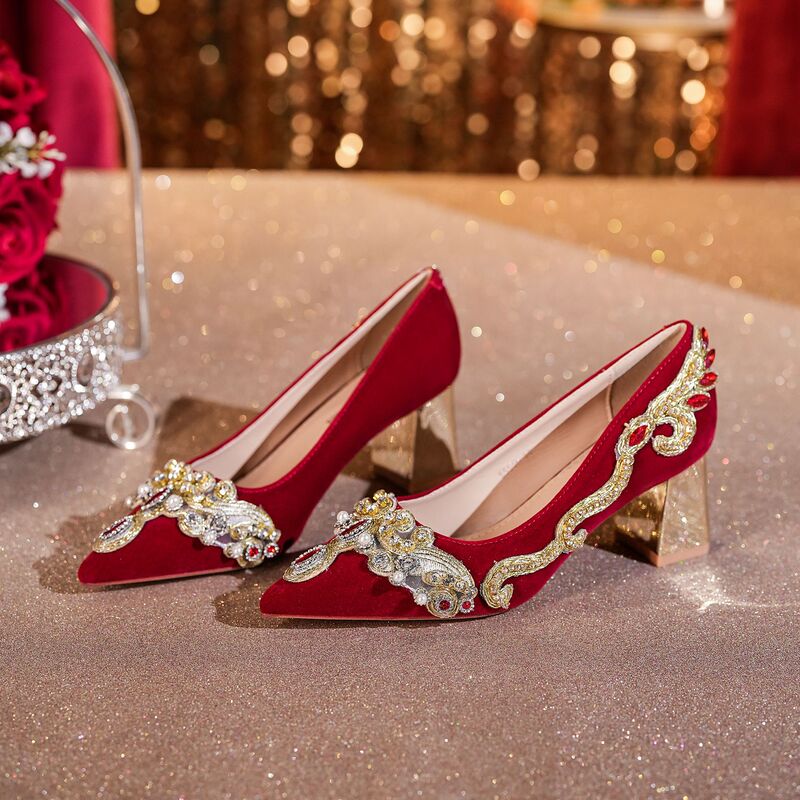 6555H-127 Red High Heels Women's Rhinestone Wedding Shoes Thick Heel Single Shoes Women's Xiuhe Clothing Comfortable Women's Shoes for Marriage 6555H-127 Red High Heels Women's Rhinestone Wedding Shoes Thick Heel Single Shoes Women's Xiuhe Clothing Comfortable Women's Shoes for Marriage