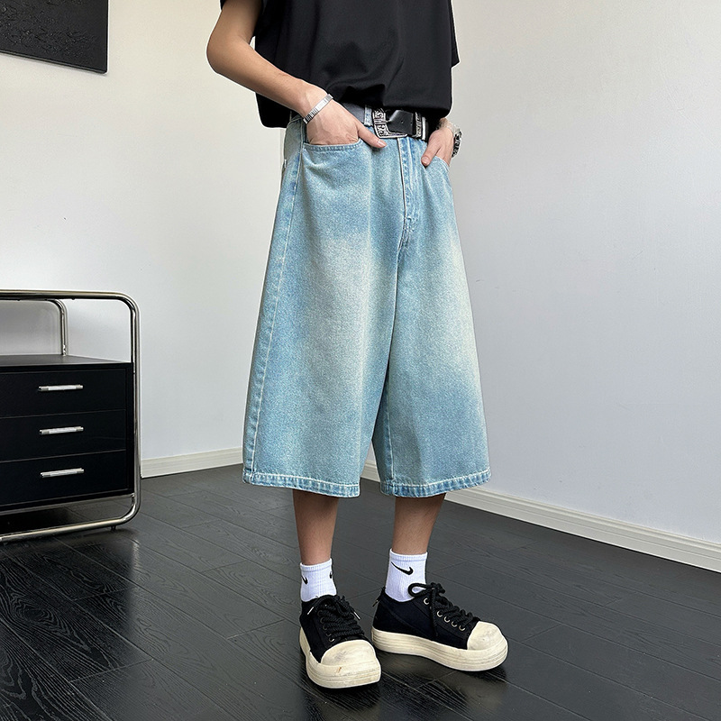 American Vibe Street Colorful Letter Print Denim Shorts for Men and Women Summer Trendy Versatile Casual Loose Cropped Pants