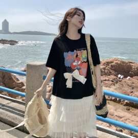 大码夏季假两件短袖恤裙宽松遮肉显瘦连衣裙子胖斤图片色