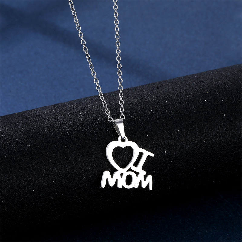 Simple Creative Letter I Love Mama Pendant Stainless Steel Necklace Earrings display picture 4