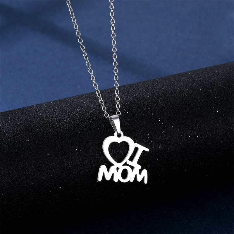 Simple Creative Letter I Love Mama Pendant Stainless Steel Necklace Earrings