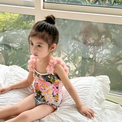 Summer swimsuit for girls 2024 new children floral beauty back swimsuit for girls quick-drying one-piece floral swimsuit