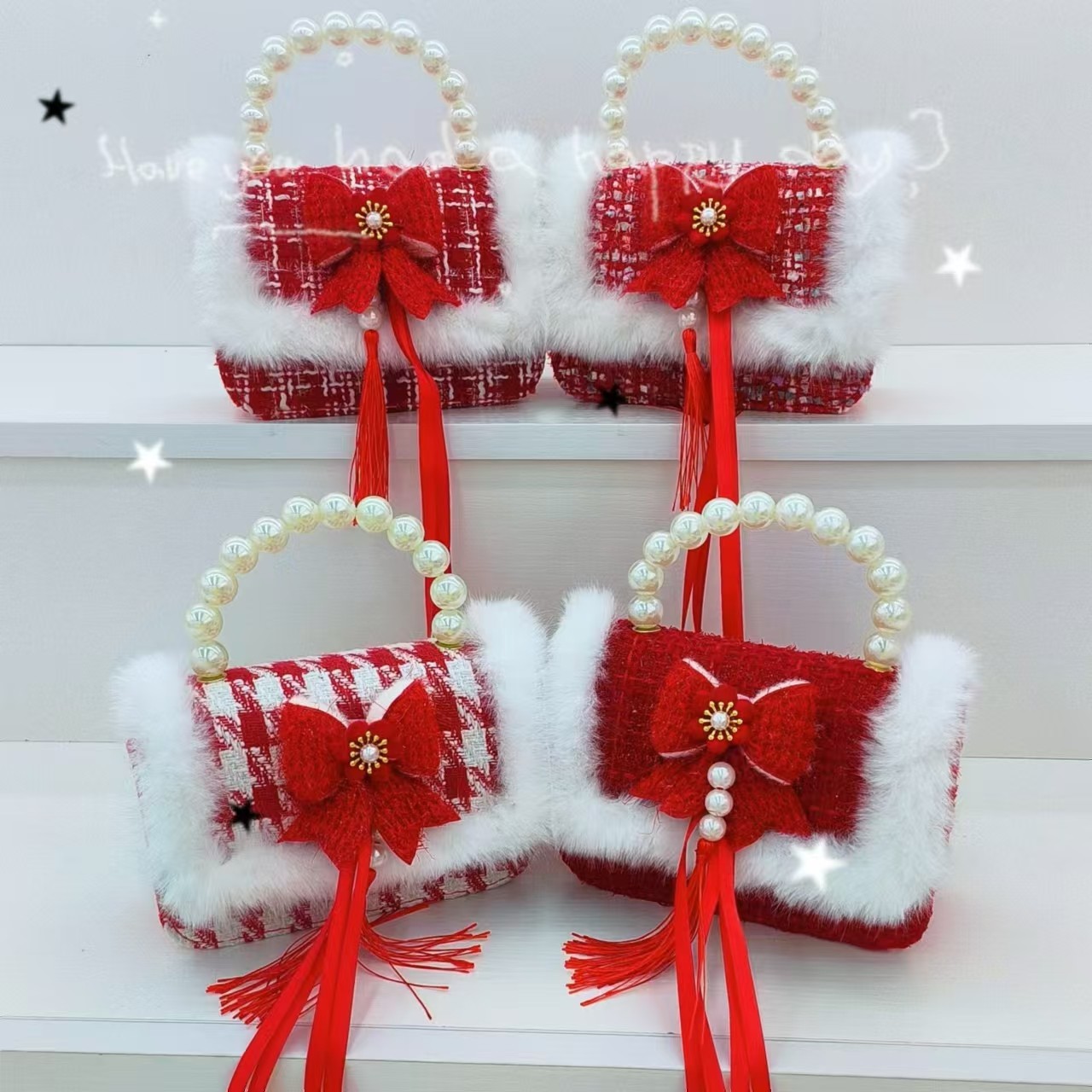Bolso de Año Nuevo para niños bolso de hombro de moda cadena pequeña fragancia estilo de Año Nuevo dinero rojo bolso de mano bolso de regalio cuentas
