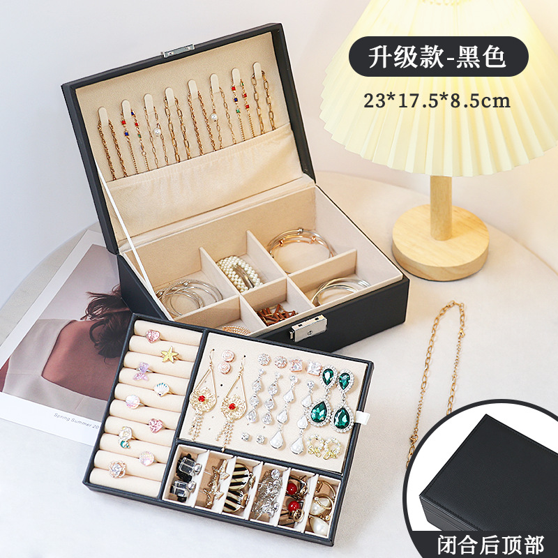 Caja de joyería de lujo ligera de té, pernos multicapa de gran capacidad con cerradura, caja de joyería, joyería de auriculares, almacenamiento de joyería tipo cajón image 21