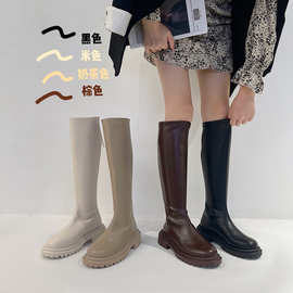 长筒厚底靴女2021新款韩版网红百搭时尚休闲骑士靴高筒长靴机车靴