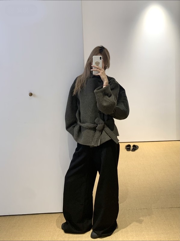 Le家同款苏力羊驼毛面料外套女秋冬加衬阔版小个子系带羊毛呢大衣|undefined