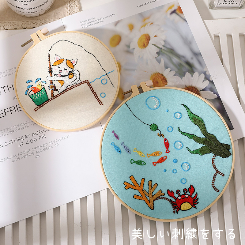 Original DIY bordado hecho a mano material paquete jirafa elefante Rainbow Girl globo bajo el agua 2 unidades transfronteriza Inglés