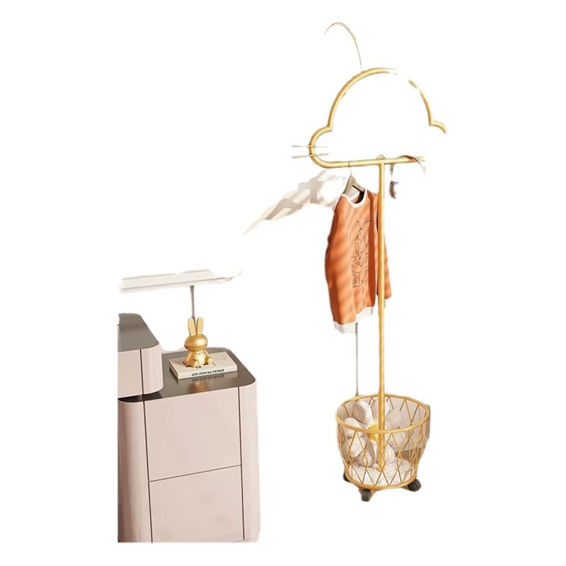 Вешалка для одежды, напольная вешалка для спальни, корзина для хранения, металлическая вешалка для одежды, многофункциональная напольная вешалка, для детской комнаты, для домашнего использования, милая и стильная.