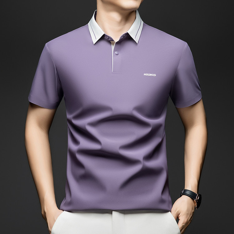 Collar Embroidery Technique + Ultrasonic Placket Summer Men's Mercerized Cotton T-Shirt Top, Light Luxury Business Polo Shirt