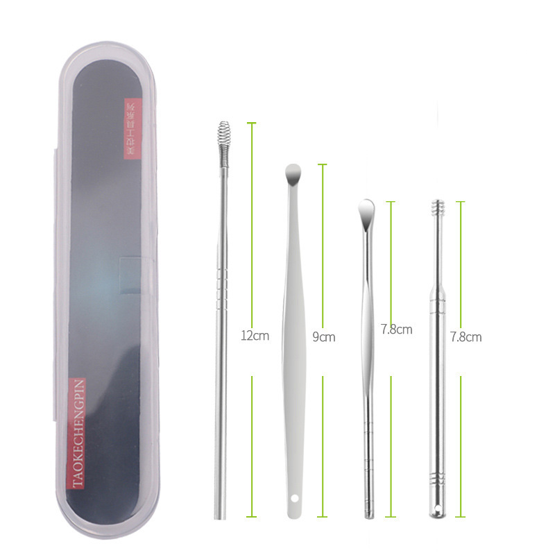 Cavar cucharas de orejas limpias de orejas de acero inoxidable conjunto de herramientas de extracción de orejas para bebés adultos extraer excremento de orejas de niños tipo espiral