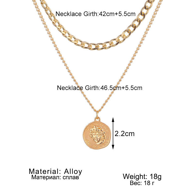 Fashion Portrait Thick Chain Double-layer Alloy Necklace Wholesale display picture 6