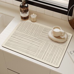 シンプルなラインのソフト珪藻泥吸収性プレースマット家庭用速乾コースターバーコーヒーマシンキッチンカウンタートップ排水マット