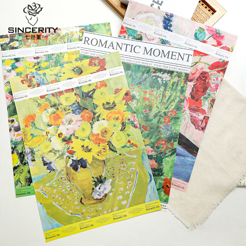 Momentos románticos de siete colores, pintura al óleo, paquete de viento, ramo de papel, regalo, floristería, material de embalaje, embalaje de flores