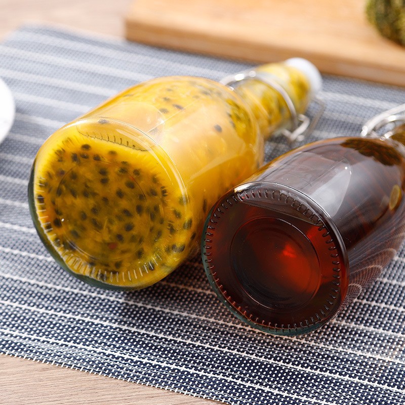 500ml botella de vino de cristal de la hebilla 750ml bebida redonda transparente jugo de fruta botella de vino botella de la burbuja de la enzima botella vacía