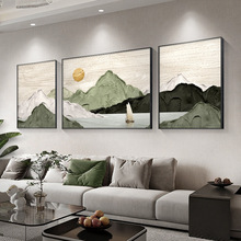 背有靠山客厅现代简约沙发背景墙挂画肌理北欧风景三联壁画铝合金