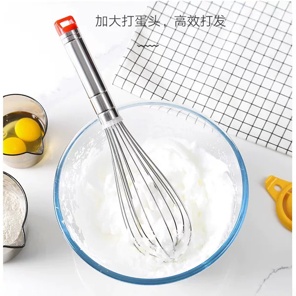 Cross-Border Supply DIY Baking Tools 8inch-18inch Red-Head Stainless Steel Egg Beater Manual Egg Beater for Home Use