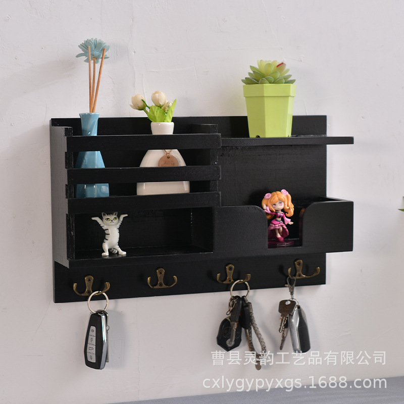 En stock estante de almacenamiento de pasillo de madera maciza hogar colgando reloj clave sombrero de madera pasillo de almacenamiento rack de almacenamiento de pared