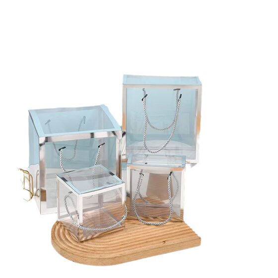 Spot Hot Stamping Transparent Satchel Plastic Box PVC Companion Gift Box Snowflake Pastry Gift Box pet Square Packaging Box