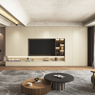 Modern Simple Full Wall TV Cabinet Storage Cabinet Integrated Combination Background Wall Cabinet Living Room to Top Solid Wood