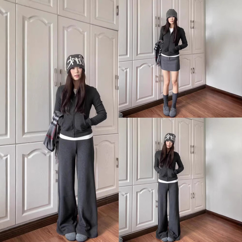 Gray Striped Straight-Shoulder Jacket for Women, Spring Old Money Style Slim-Fit Sweatshirt, Lightweight Short Jacket Set for a Stylish Outfit Gray Striped Straight-Shoulder Jacket for Women, Spring Old Money Style Slim-Fit Sweatshirt, Lightweight Short Jacket Set for a Stylish Outfit