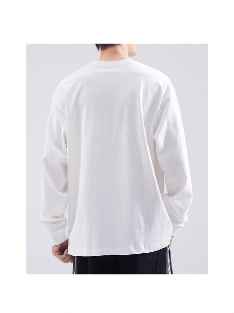280g厚手長袖Tシャツメンズトレンドルーズフィットスウェットシャツラウンドネックベースレイヤー春秋メンズ大きいサイズ長袖Tシャツ