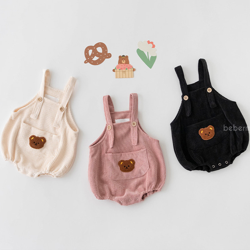 Estilo coreano niños y niñas recién nacido suspender romper ins oso infantil bordado triángulo mameluco PANA corto mameluco