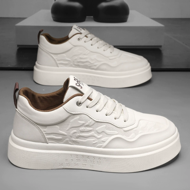 Маленькие белые туфли мужские весенние и летние дышащие повседневные туфли на толстой подошве дикие белые мужские туфли высокого класса