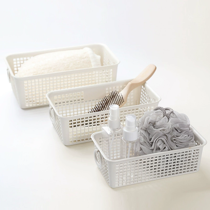 Desktop double-handle storage basket, plastic hollow long square organizer, 23.2×12.4×7.9 cm