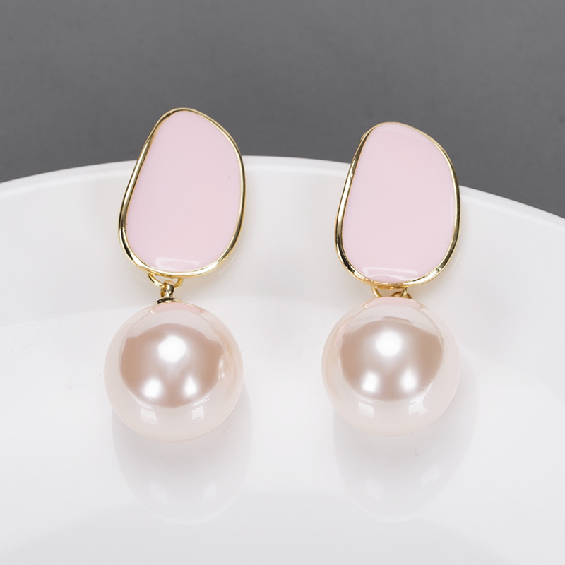 16g Weight Earrings Event & Party Supplies Pearl Inlay Material Drop Earrings Classification 1 Pair Fashion Round Alloy Enamel Plating Inlay Pearl Women's Drop Earrings