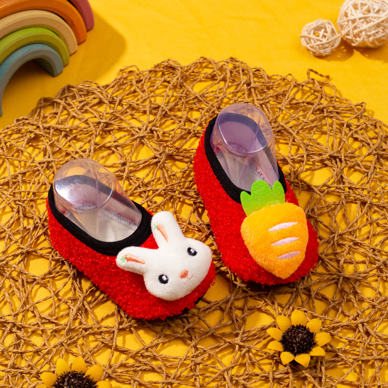 Lindo conejo Otoño e Invierno calcetines de piso Calcetines antideslizantes zapatos de piso calcetines engrosados calcetines de bebé calcetines de Interior para niños pequeños