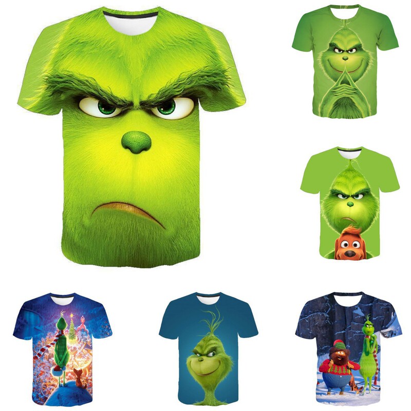 2023 Summer new green fur strange Grinch 3D digital printing casual adult children's short sleeve t-shirt