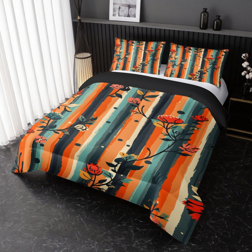 TEMU / JIT transfronterizo multicolor estriado floral HD impresión digital 180gms colcha colcha colchón kit